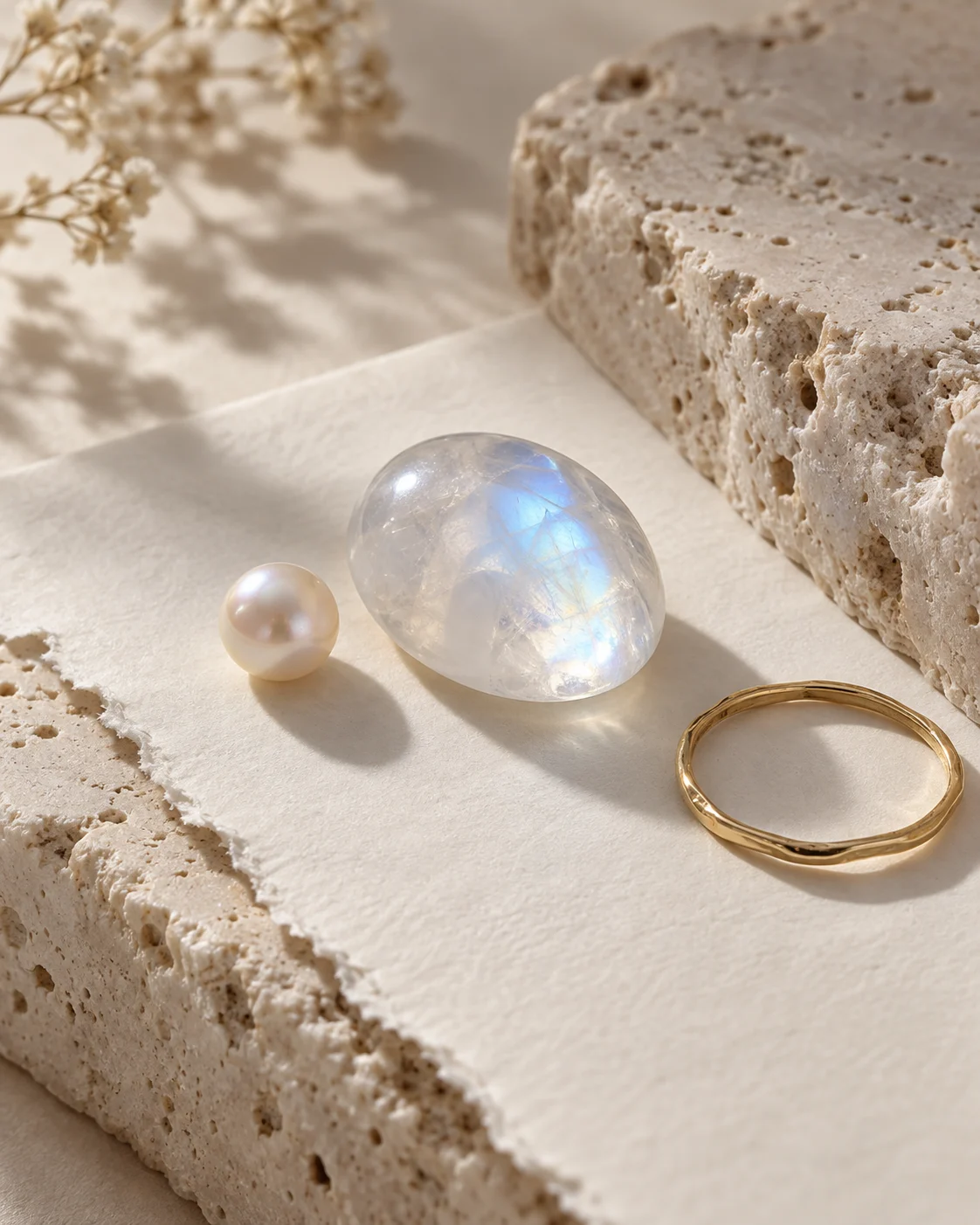 Moonstone and pearl material study
